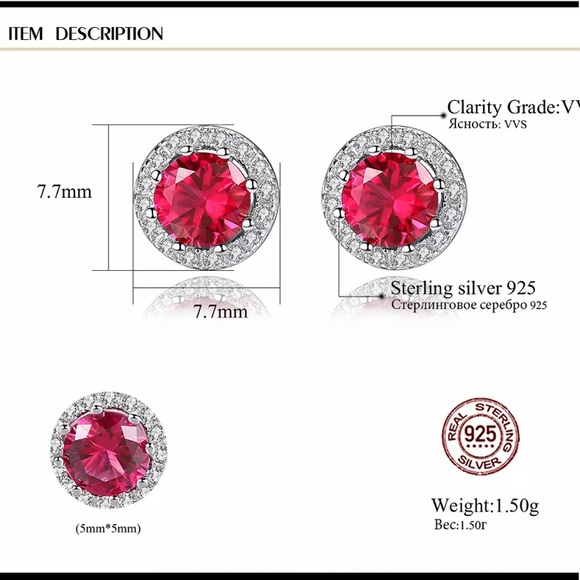 Ruby and Diamonds Earrings Platinum S925 NEW - Picture 5 of 6